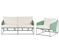 Beliani Conjunto de jardín sofá Silla Bajos de Metal con Cojines de Asiento y Respaldo Muebles de Exterior Interior jardín Verde Ponte