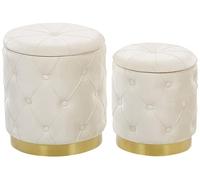 Beliani Conjunto de pufs con almacenaje tapizados en Terciopelo de poliéster Blanco con Base Dorada diseño Retro Pueblo