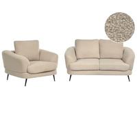 Beliani Conjunto de Sala de Estar 3 plazas tapizado de bouclé sofá y sillón con reposabrazos Patas de Hierro Beige Claro Kjaer