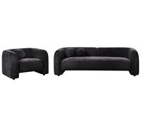 Beliani Conjunto de Sala de Estar 4 plazas sofá y sillón Moderno de Tela con Cojines Extra Negro Leiren