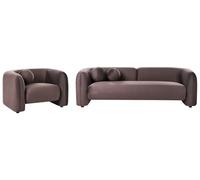 Beliani Conjunto de Sala de Estar 4 plazas sofá y sillón Moderno de Terciopelo con Cojines Extra marrón Oscuro Leiren