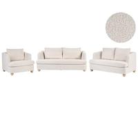 Beliani Conjunto de Sala de Estar de 6 plazas con tapizado de bouclé reposabrazos y Patas Redondas de Madera salón Blanco Crema Rattvik