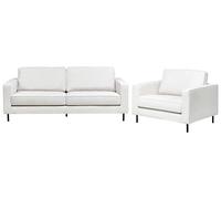 Beliani Conjunto de Sala de Estar Moderno 3 plazas de Tela sofá y sillón Patas de Metal Blanco Crema Savalen