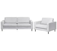 Beliani Conjunto de Sala de Estar Moderno 3 plazas de Tela sofá y sillón Patas de Metal Gris Claro Savalen