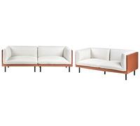 Beliani Conjunto de Sala de Estar sofá 2 plazas 3 plazas tapizados Tela de poliéster y Piel sintética Patas de Hierro Negras Muebles Sala de Estar Blanco Crema y marrón Vorgod