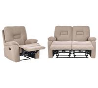 Beliani Conjunto de Sala de Estar sofá 2 plazas sillón reclinable Manual de Tela reposapiés Respaldo Gris Pardo Bergen