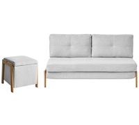 Beliani Conjunto de Sala de Estar sofá tapizado con función de Cama y puf con almacenaje Hierro Tela Gris Claro Edland