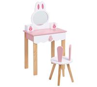 Beliani Conjunto de tocador Infantil con Espejo Silla y un cajón Motivo Conejo Rosa Lenah