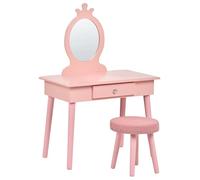 Beliani Conjunto de tocador Infantil con Espejo y Taburete Rosa Margie