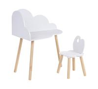 Beliani Conjunto Infantil de Mesa esquinera y Silla 1 Plaza de MDF y Madera de Pino habitación Infantil con Forma de Nube Blanco Cloudy