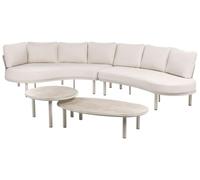 Beliani Conjunto Modular de Exterior sofá Curvo con Mesa 6 plazas Estructura de Metal Tablero de Vidrio Templado Beige Claro Oriolo