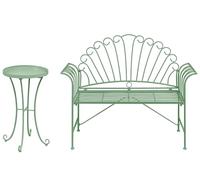 Beliani Conjunto para Exterior de Mesa Auxiliar y Banco con apoyabrazos Acampanados 2 plazas de Metal Verde Estilo Vintage Cavinia