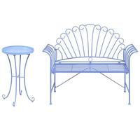 Beliani Conjunto para Exterior de Mesa Auxiliar y Banco con apoyabrazos Acampanados 2 plazas de Metal Azul Claro Estilo Vintage Cavinia