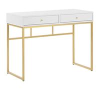Beliani Consola Blanca 2 cajones Base de Metal Dorado 100 x 50 cm Glamour Oficina en casa Daphne
