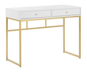 Beliani Consola Blanca 2 cajones Base de Metal Dorado 100 x 50 cm Glamour Oficina en casa Daphne