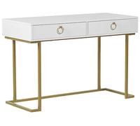 Beliani Consola Blanca 2 cajones con Tiradores de Anillo Base de Metal Dorado Acabado Mate Escritorio de Oficina Mesa Decorativa Estilo Glam Westport