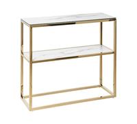 Consola de Vidrio Templado Blanco Dorado 80 x 30 cm Acero Inoxidable balda Glamour Moderno Sala de Estar Dormitorio Azusa