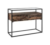 Beliani Consola Madera Oscura Negro 100 x 40 cm Tablero de Vidrio 2 cajones Moderno Mauk