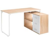 Beliani Escritorio esquinero Oficina en casa 2 estantes 3 cajones Tablero aglomerado Patas de Hierro 140 x 100 cm marrón Claro Sogne