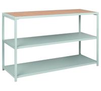 Beliani Estantería de Acero Isla de Cocina de jardín Base de Acero encimera de Madera plástica 150x50x90 cm Verde Claro Madera Clara Avetrana