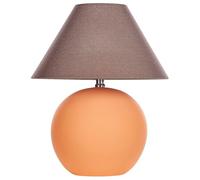 Beliani Lámpara cerámica base terracota mesita de noche de luz con pantalla de tela de lino forma de tambor naranja Limia