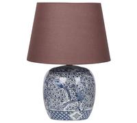 Beliani Lámpara de mesa clásica con pantalla de tela de lino blanco y base de porcelana azul 46 cm Neira