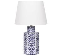 Beliani Lámpara de mesa clásica con pantalla de tela de lino blanco y base de porcelana azul 52 cm Marcelin