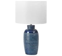 Beliani Lámpara de mesa de cerámica azul marino blanco 53 cm a mano pantalla tambor Perlis