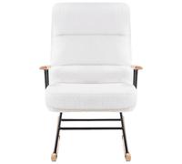 Beliani Mecedora de bouclé tapicería de Borreguito Respaldo reclinable Patas de Metal y Madera de Caucho Respaldo Sala de Estar Blanco Crema Eskelin