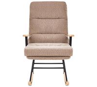 Beliani Mecedora de bouclé tapicería de Borreguito Respaldo reclinable Patas de Metal y Madera de Caucho Respaldo Sala de Estar Beige Eskelin
