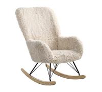 Beliani Mecedora Moderna tapizada de Piel sintética con Patas de Madera Sala de Estar habitación Infantil Beige Claro Akra