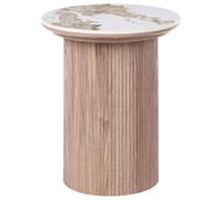 Beliani Mesa Auxiliar con Base de MDF y Tablero de mármol Blanco cerámico diseño Moderno Pata Acanalada ø 45 cm marrón Dora