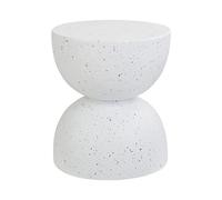 Beliani Mesa Auxiliar de Centro de MgO Fibra de Vidrio Tablero Redondo Forma de Reloj de Arena Resistente a los Rayos UV Manchas óxido Agua y Viento con Efecto terrazo Blanco Caoria