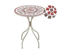 Beliani Mesa de balcón Exterior Metal Estilo Vintage Tablero Mosaico 60 cm Blanco Spello
