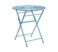 Beliani Mesa de balcón Exterior Tablero Redondo de Metal con volutas Decorativas Azul Albinia