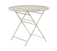 Beliani Mesa de balcón Hierro Blanco Crema Metal Envejecido Plegable Redonda 90 cm Exterior Resistente a los Rayos UV Estilo Retro francés Bivio
