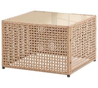 Beliani Mesa de Centro Tablero de Vidrio Estructura de ratán sintético diseño Moderno para jardín 66 x 66 cm Beige Omegana