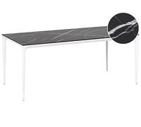 Beliani Mesa de Comedor de jardín con Tablero de HPL y Estructura de Aluminio Resistente a los Rayos UV Agua óxido Blanco mármol Negro Sovareto