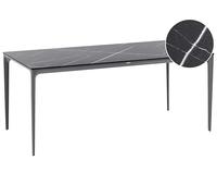 Beliani Mesa de Comedor de jardín con Tablero de HPL y Estructura de Aluminio Resistente a los Rayos UV Agua óxido Gris Oscuro mármol Negro Sovareto