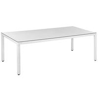 Beliani Mesa de Comedor de jardín de ratán sintético Blanco con Vidrio Templado Rectangular 220 x 100 cm para 8 Personas Italy