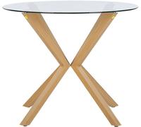 Beliani Mesa de Comedor Redonda escandinava Tablero de Vidrio Templado ø 90 cm Madera Clara Altura