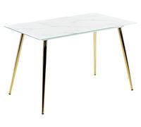 Mesa de comedor de vidrio templado blanco dorado 120 x 70 cm efecto mármol Mulga