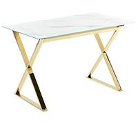 Beliani Mesa de Comedor de Vidrio Templado Blanco Dorado 120 x 70 cm Patas Metal Attica