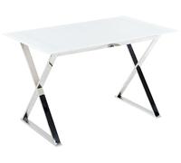 Beliani Mesa de Comedor de Vidrio Templado Blanco Plateado 120 x 70 cm Patas Metal Attica