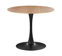 Beliani Mesa de Comedor Madera Clara Tablero MDF Negro Base Metal 90 cm Industrial Cocina Boca