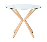 Mesa de Comedor Redonda escandinava Tablero de Vidrio Templado ø 90 cm Madera Clara Altura