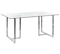 Mesa de comedor tablero vidrio templado patas de metal plateado 160 x 90 cm 6 personas moderno Envia