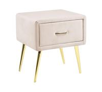 Mesa de Noche de Terciopelo Beige Claro Dorado 46 x 38 cm cajón Dormitorio Flayat