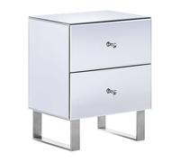 Beliani Mesa de Noche de Vidrio Plateado 48 x 35 cm 2 cajones espejado pomo Glamour Nesle