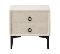 Beliani Mesita de Noche 2 cajones Patas de Metal Negro bouclé Blanco Crema Sezanne